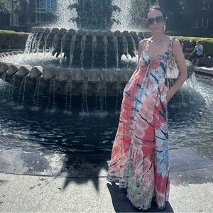 NWT Young Fabulous & Broke Haisley Maxi Dress Tie Dye Flowy Boho Fairy Size S